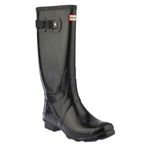 HUNTER Field Huntress Gloss Tall Rubber Boots Wellington Rainboots Size 7 Black